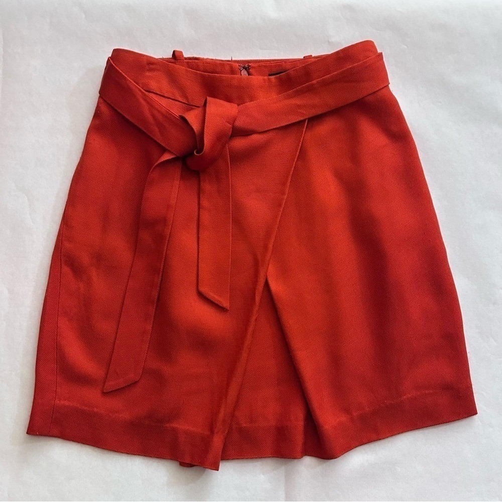 Banana Republic Faux Wrap Skirt Tie Waist Red Orange Office Chic